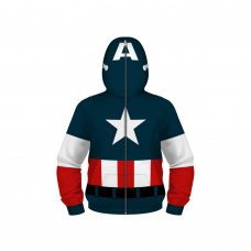 Kids Captain America Zip Up Long Sleeve Swearshirt Cotton