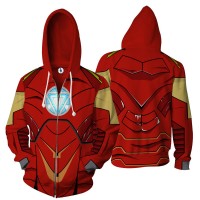 Red Iron Man Hoodie Unisex Avenger Cosplay Zip Up Sweatshirts  