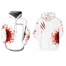 Drop Blood White Hoodies 3D Print Halloween Long Sleeve Suit