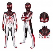 White Spiderman Miles Morales Cosplay Costume Spider-Man TRACK Suit For Kids