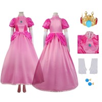 The Super Mario Bros Cosplay Costumes Princess Peach Pink Dress  