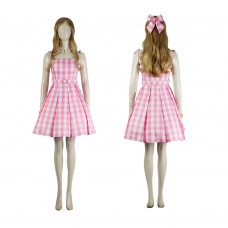 Barbie Cosplay Costume Margot Elise Robbie Pink Plaid Dress