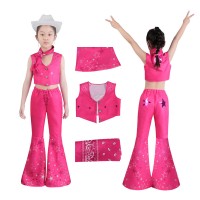2023 Doll Movie Barbie Halloween Costume Kids Barbie Pink Cosplay Suit  