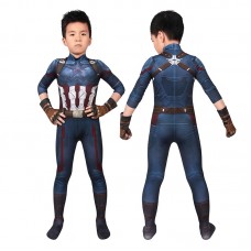 Kids Captain America Bodysuit Avengers Infinity War Steve Rogers Cosplay Costume With Gloves